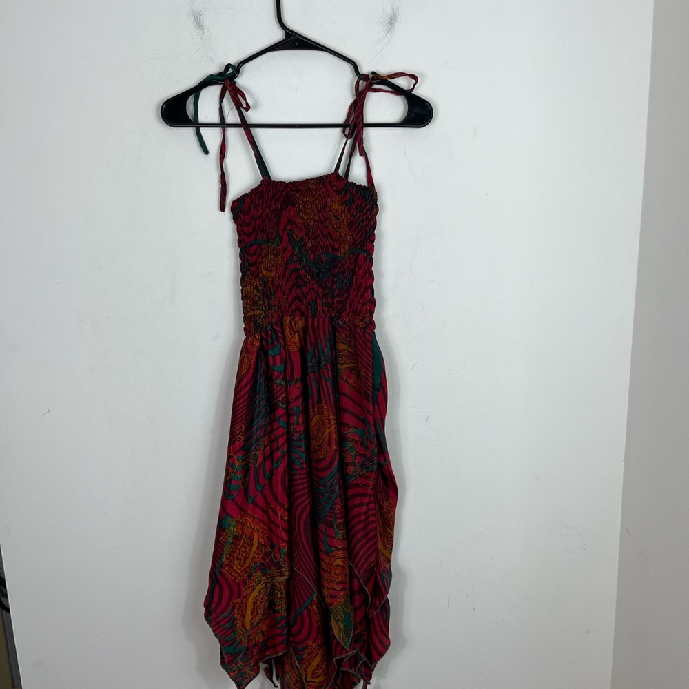 Bohemian Colourful Handkerchief Hem Midi Dress Sz S